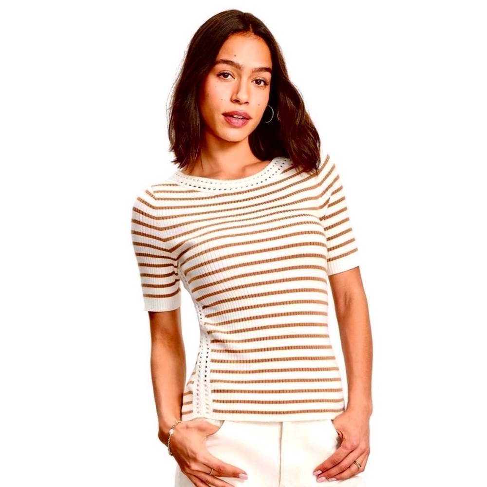 LOFT ONLINE EXCLUSIVE Striped Crochet Trim Sweater Tee